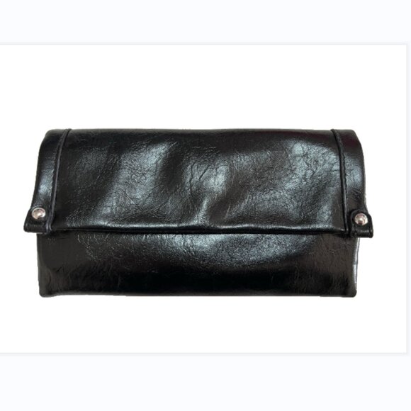 Time and Tru | Black Faux Leather Wallet Clutch | Snap Closure | Card Slots - Picture 1 of 7